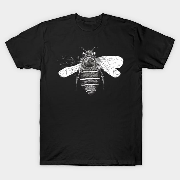 Pen and Ink Bee Design Black and White T-Shirt by Richardsonh25